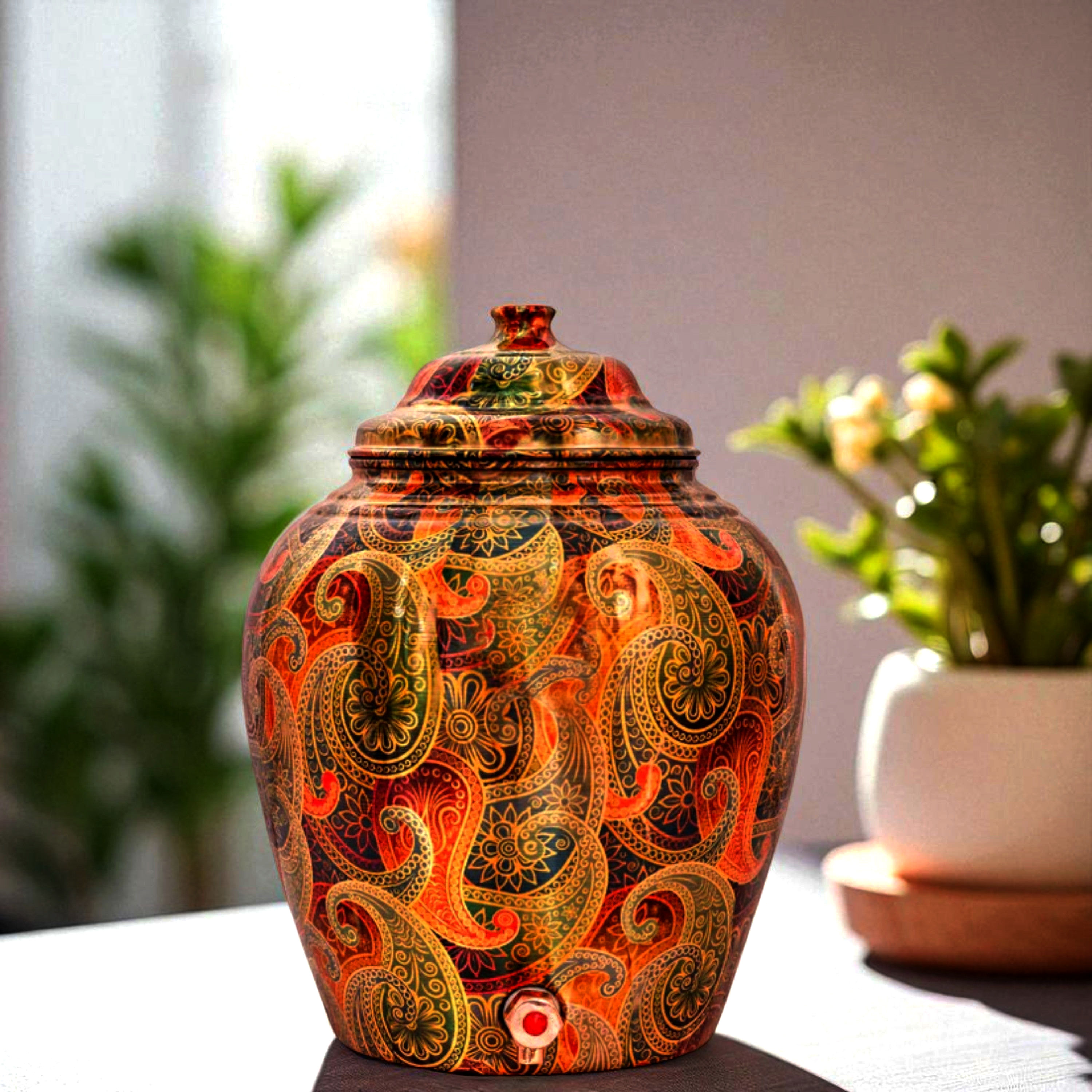 Handcrafted Pure Copper Water Pot Paisley Design